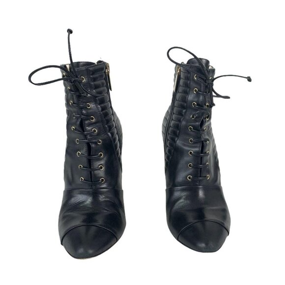 🟣🟣🟣 COYE NOKES Womens Size 37/7 Black Leather Ankle Laced Cap Toe Zip Boots - Picture 8 of 9